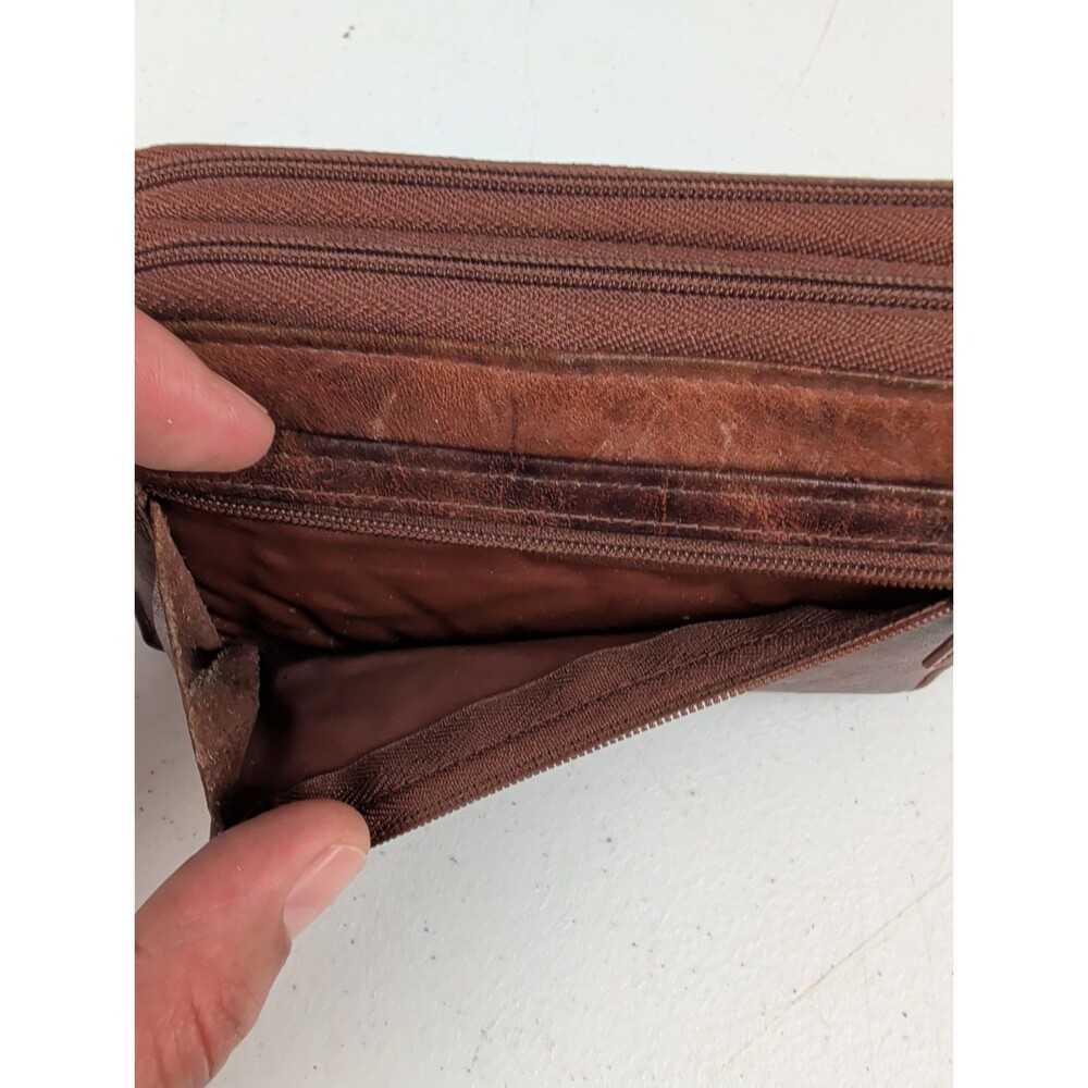 Buxton Card Wallet Double Zipper Coin Purse Brown Leather - Picture 3 of 10